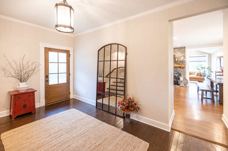 Hard wood flooring in entryway of Cincinnati historic home remodel by Legacy Builders