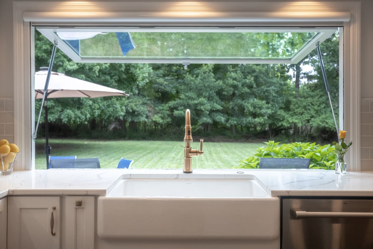 Pass-through awning window in Cincinnati kitchen remodel by Legacy Builders