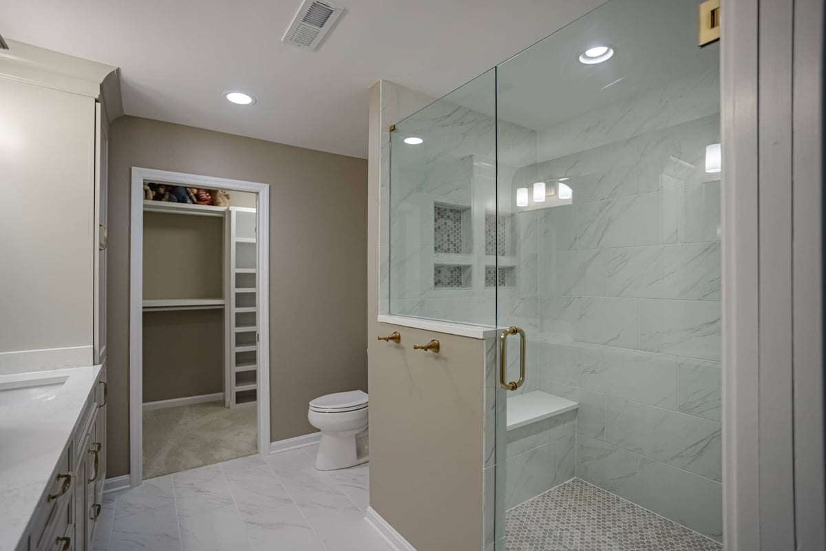 Primary bathroom with walk-in shower in Cincinnati by Legacy Builders