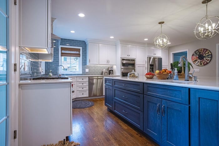 Two-tone blue and white kitchen remodel in Cincinnati, OH by Legacy Builders