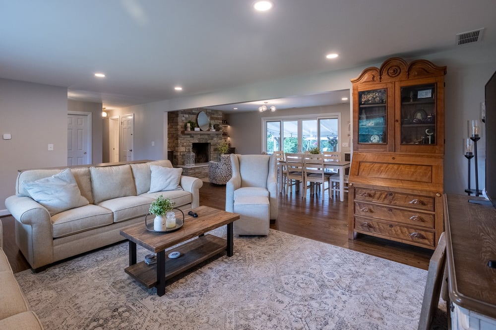 Dining room to bar lounge area in White Oak, OH remodel by Legacy Builders