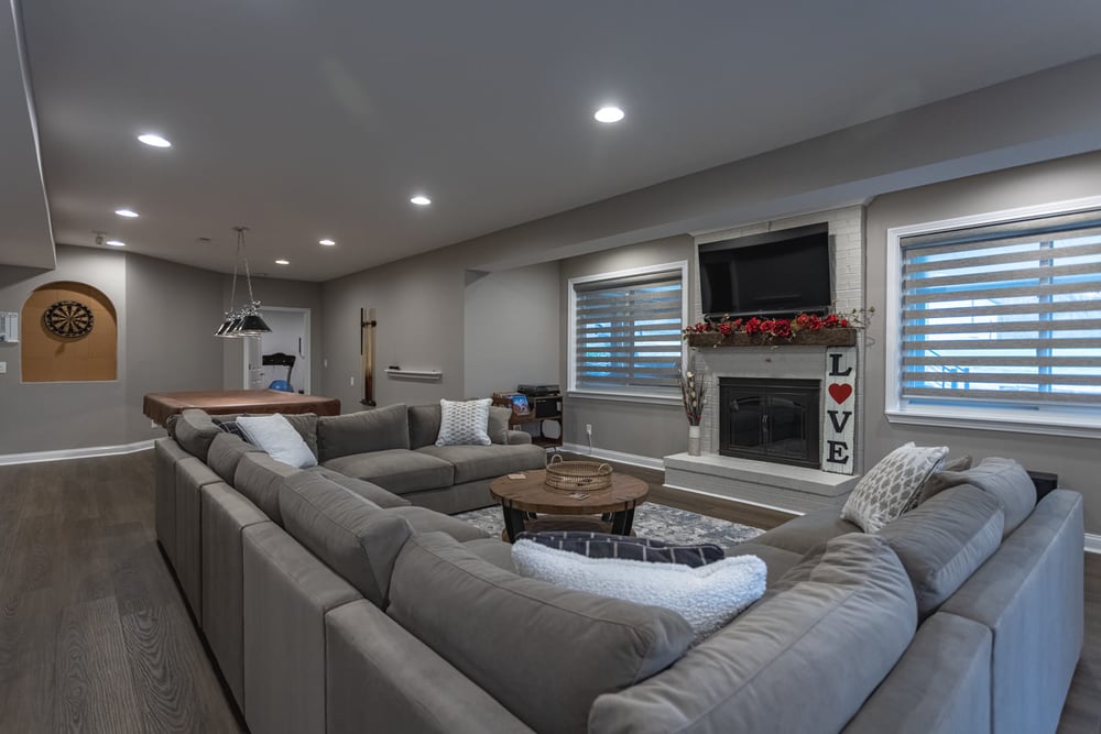 Finished basement renovation in Ross County, OH with modern living space