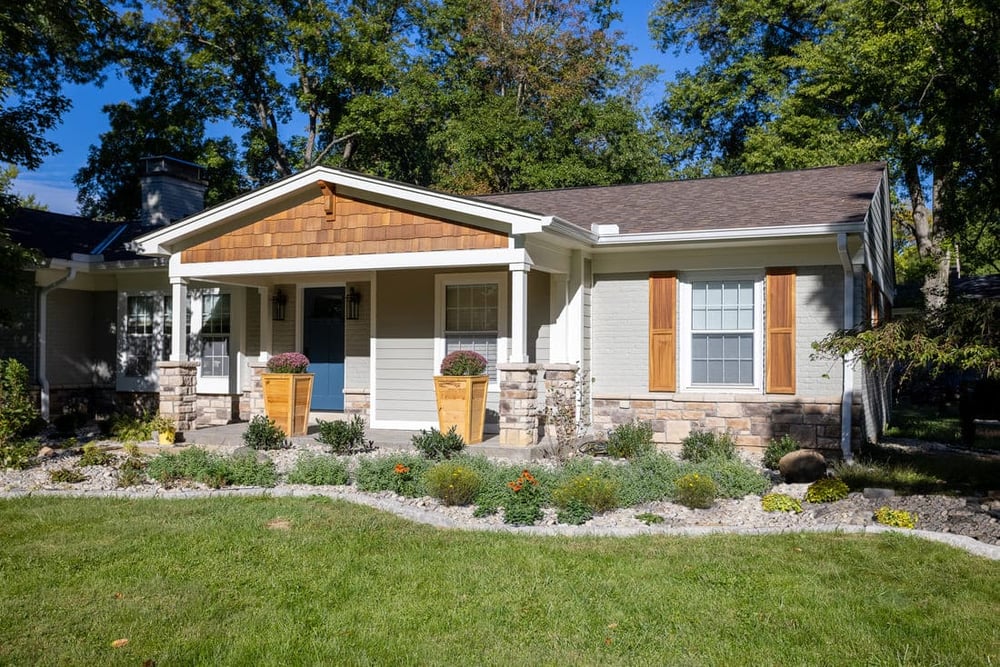 Front porch addition and facade update in Montgomery, Ohio by Legacy Builders