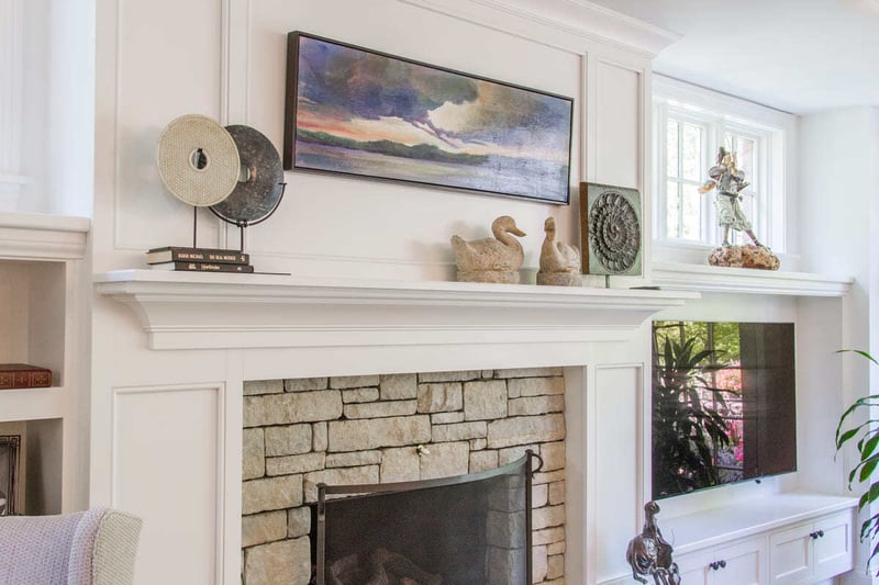 Stacked stone fireplace in Montgomery, OH addition by Legacy Builders