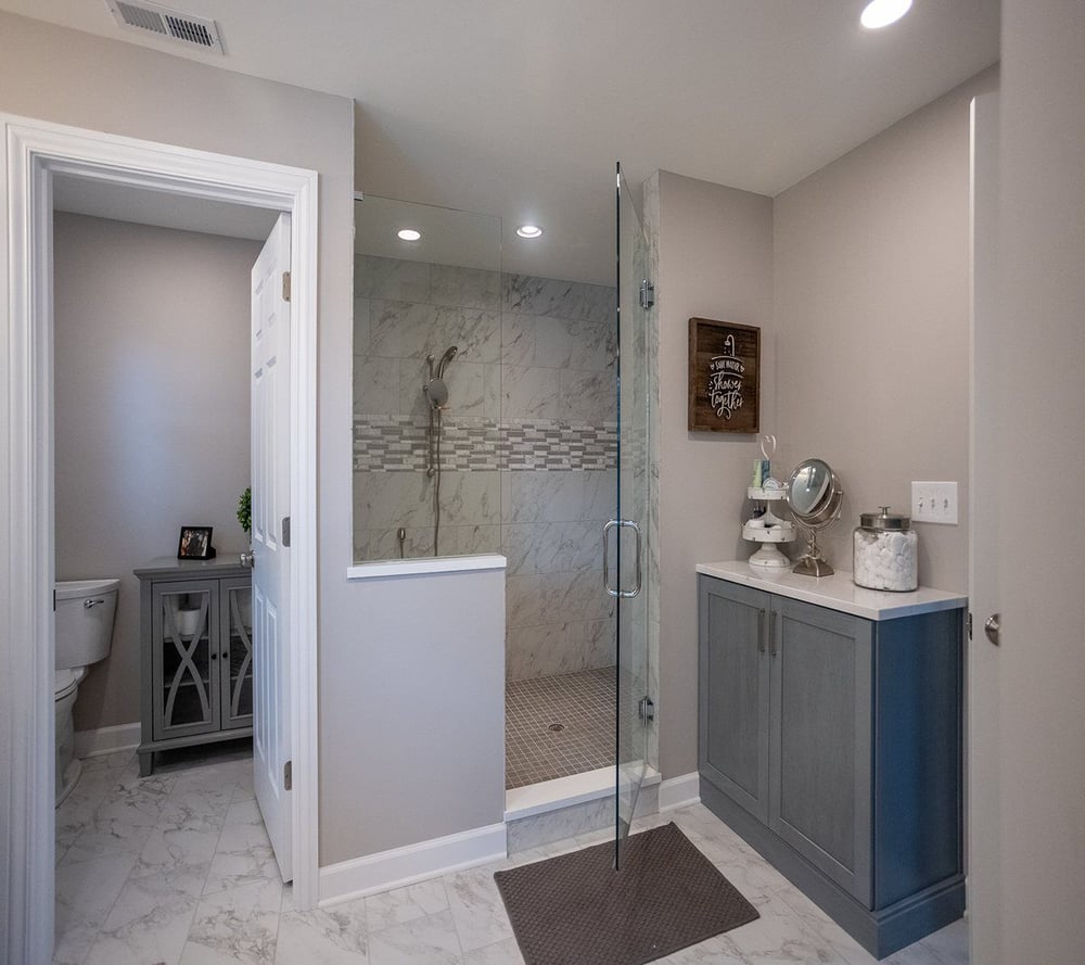 Main floor bathroom remodel in White Oak, OH with water closet layout