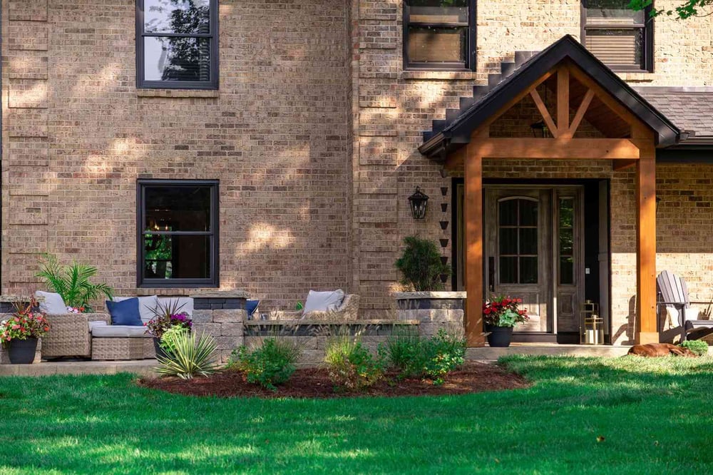 Front stone patio and facade renovation on brick home